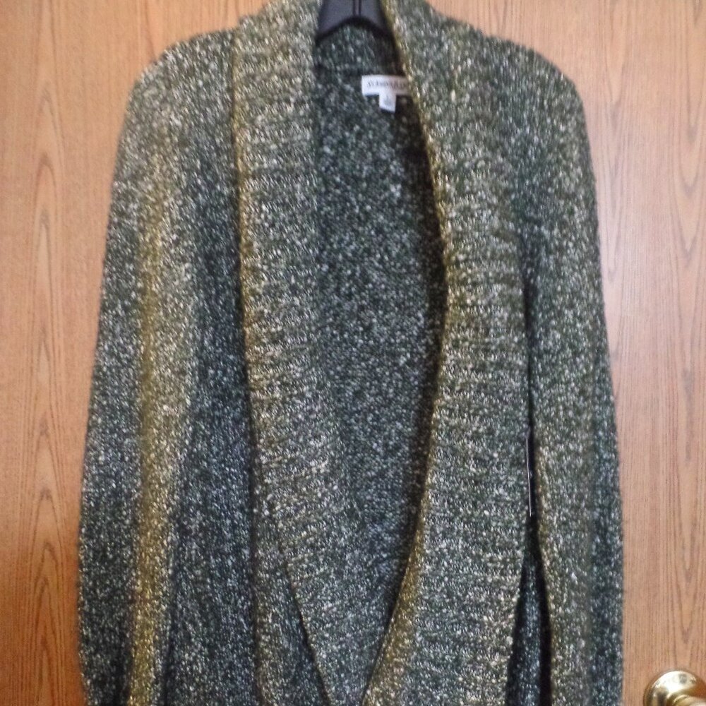 St. John's Bay Dark Green Knit Cardigan, Size L, NWT